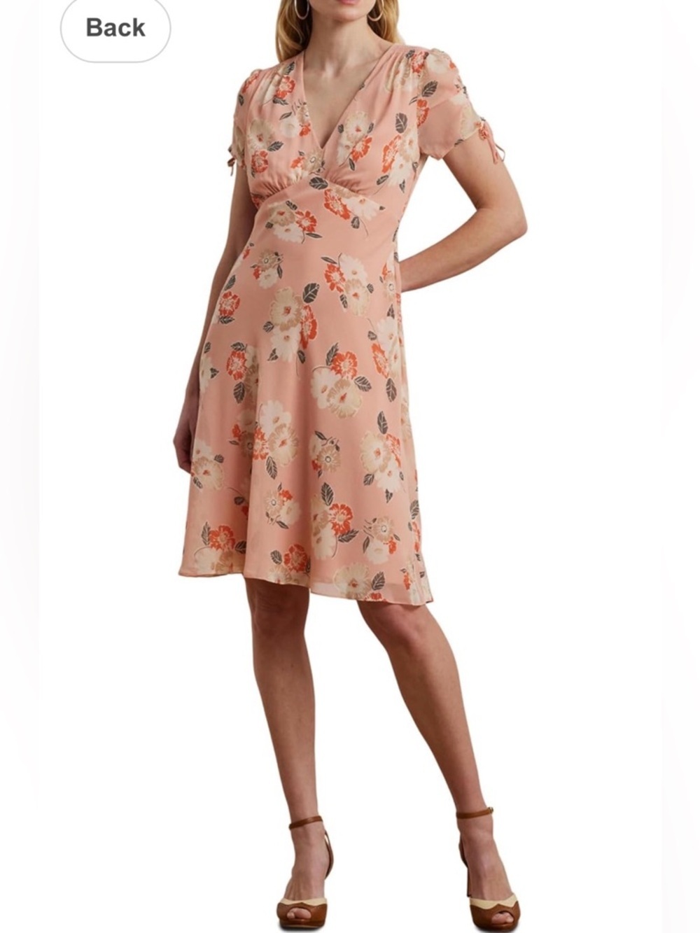 Ralph Lauren Pink Floral V-Neck Midi Dress. 16
